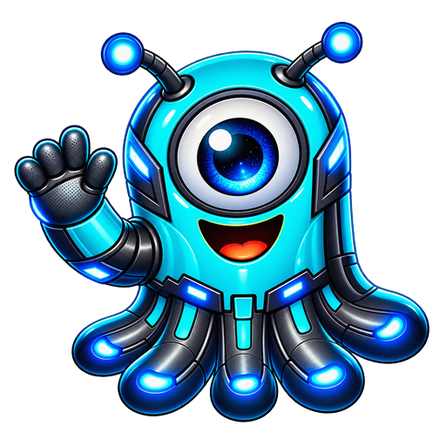 Pingo, o mascote azul do PINGO, acenando